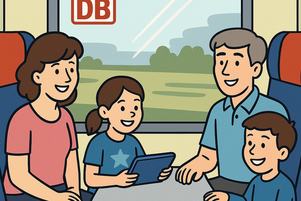 Familie sitzt in der Deutschen Bahn