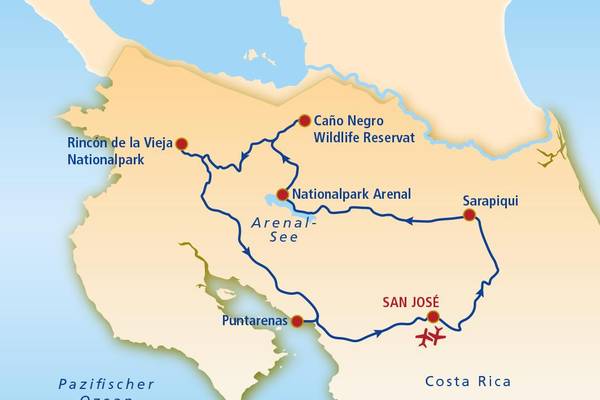 Costa Rica, Routenkarte SJOA12