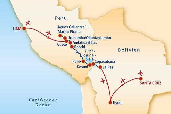 Peru, Bolivien, Routenkarte LIMA24