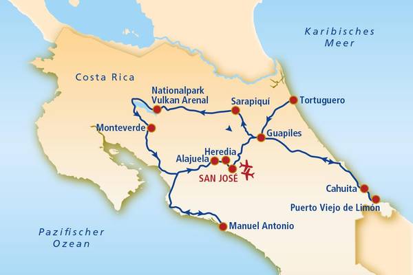 Costa Rica, Routenkarte SJOA16