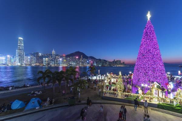 China, Hongkong, Winterzauber am Hafen