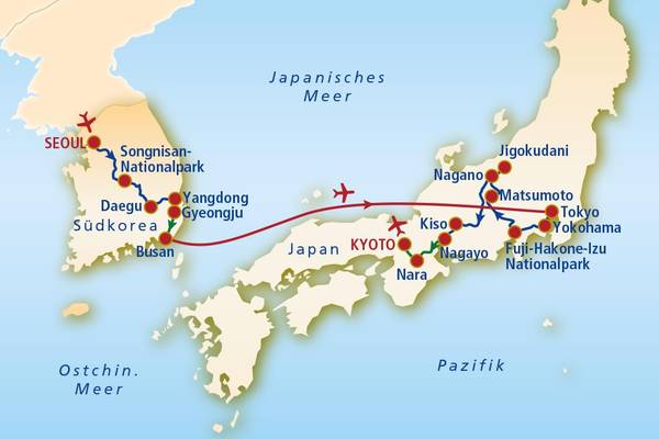 Route ICNA16 Südkorea-Japan
