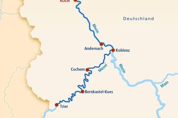 Routenkarte Flusskreuzfahrt Moselromantik Routenkarte Flusskreuzfahrt Moselromantik