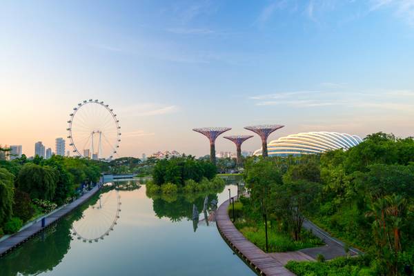 Blick auf Singapur mit Gärten
