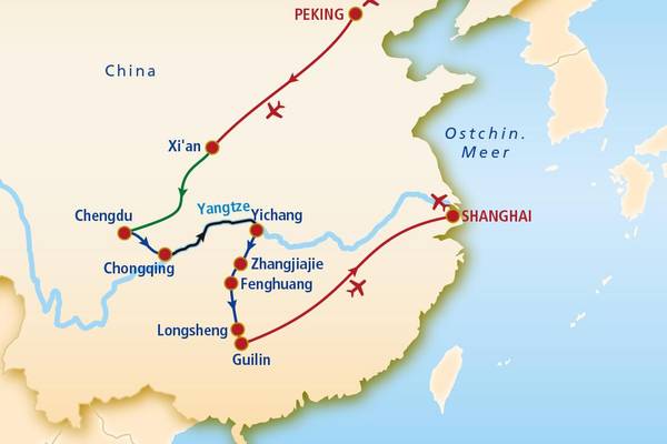 Rundreise Zauberhaftes China Routenkarte Rundreise Zauberhaftes China Routenkarte